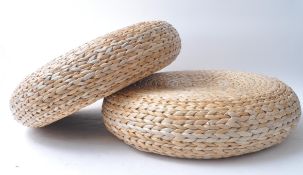 PAIR OF CONTEMPORARY WOVEN RATTAN GARDEN STOOLS / SEATS