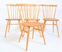 ERCOL - MODEL 449 - FOUR RETRO BEECH & ELM FAN BACK CHAIRS