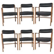 SIX VINTAGE MID CENTURY DANISH INSPIRED TEAK & LEATHER CHAIRS