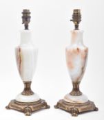 PAIR OF MID CENTURY TURNED ONYX & GILT METAL BALUSTER LAMPS