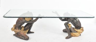 1980S ITALIAN BLACKAMOOR RESIN & GLASS LOW COFFEE TABLE
