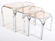 RETRO VINTAGE CHROME METAL & GLASS NEST OF GRADUATING TABLES