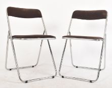 PAIR OF MID CENTURY CHROME & VELVET FOLDING DINING CHAIRS