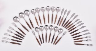 SET OF MID CENTURY SWEDISH TEAK AND STAINLESS STEEL CUTLERY