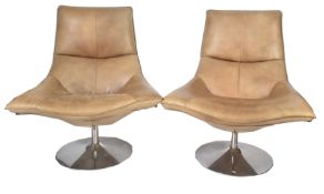 PAIR OF 20TH CENTURY LEATHER & CHROME EGG SWIVEL CHAIRS