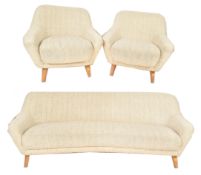 20TH CENTURY OAK FRAMED THREE PIECE SUITE FINN JUHL STYLE