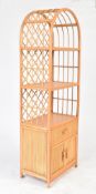 RETRO MID CENTURY BAMBOO AND CANE UPRIGHT BOOKCASE