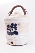 VINTAGE JAPANESE CERAMIC STONEWARE SAKE BARREL