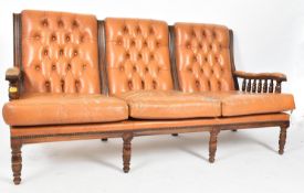 20TH CENTURY 1980S MAHOGANY AND LEATHER THREE SEATER SOFA