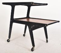 MID CENTURY TEAK AND EBONISED TWO TIER DRINKS TROLLEY