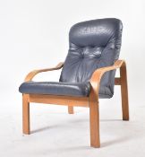 RETRO 1970S BEECH FRAMED DANISH INSPIRED EASY LOUNGE CHAIR