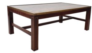RETRO 1970S MAHOGANY & BRASS INLAID CAMPAIGN STYLE LOW TABLE
