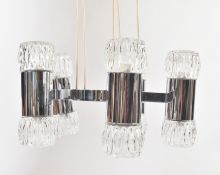 20TH CENTURY ITALIAN GLASS & CHROME FIVE ARMED CEILING LIGHT