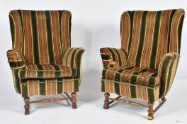 MATCHING PAIR OF 20TH CENTURY WINGBACK ARMCHAIRS