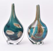 TWO VINTAGE 1970S MDINA STUDIO ART GLASS CUT ICE LOLLIPOP VASES