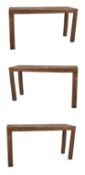 THREE CONTEMPORARY BAMBOO RATTAN CONSOLE TABLES
