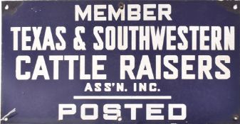 MID CENTURY AMERICAN CATTLE RAISERS ADVERTISING ENAMEL SIGN