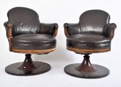 PAIR OF RAILWAY CLUB PULLMAN LEATHER SWIVEL CLUB CHAIRS