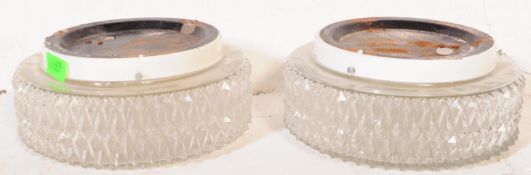 PAIR OF RETRO MID CENTURY PRESSED GLASS CEILING LIGHTS