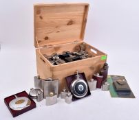 COLLECTION OF VINTAGE STAINLESS STEEL & LEATHER HIP FLASKS