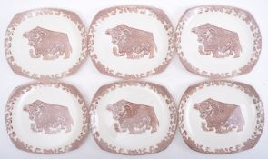 SIX RETRO MODERNIST ENGLISH IRONSTONE DINNER PLATES