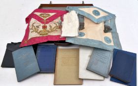 FREEMASONRY INTEREST - LEATHER CASE OF MASONIC BOOKS