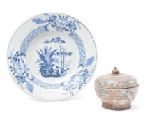 15TH CENTURY THAI LIDDED RICE POT & 18TH CENTURY CHINESE DISH