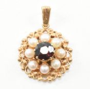 HALLMARKED 9CT GOLD GARNET & PEARL PENDANT
