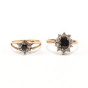 TWO VINTAGE HALLMARKED 9CT GOLD & SAPPHIRE CLUSTER HALO RINGS