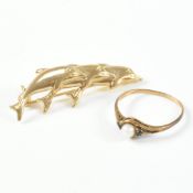 VINTAGE HALLMARKED 9CT GOLD BROOCH PIN & CROSSOVER RING