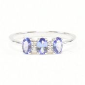 HALLMARKED 14CT WHITE GOLD TANZANITE & DIAMOND RING