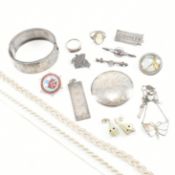 COLLECTION OF ASSORTED ANTIQUE & LATER SILVER & WHITE METAL JEWELLERY