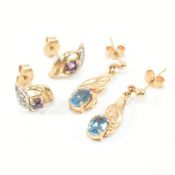 VINTAGE HALLMARKED 9CT GOLD GEM & DIAMOND EARRINGS