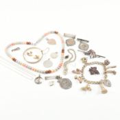 COLLECTION OF ASSORTED ANTIQUE & LATER SILVER & WHITE METAL JEWELLERY