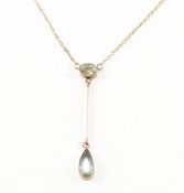 ANTIQUE 9CT GOLD & AQUAMARINE PENDANT NECKLACE