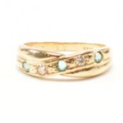 HALLMARKED 9CT GOLD EMERALD? & DIAMOND CROSSOVER RING