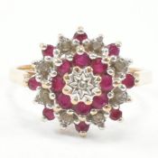 HALLMARKED 9CT DIAMOND & RUBY CLUSTER RING