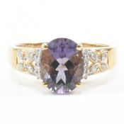 HALLMARKED 9CT GOLD AMETHYST & DIAMOND RING