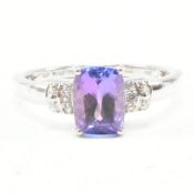 HALLMARKED 9CT WHITE GOLD TANZANITE & GEM SET RING