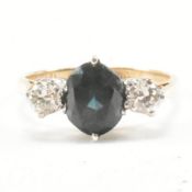 HALLMARKED 14CT GOLD DIAMOND & SAPPHIRE THREE STONE RING