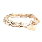 VINTAGE HALLMARKED 9CT GOLD HEART PADLOCK BRACELET CHAIN