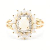 HALLMARKED 9CT GOLD OPAL & DIAMOND CLUSTER RING