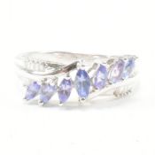 HALLMARKED 9CT WHITE GOLD DIAMOND & TANZANITE RING