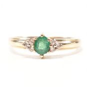 HALLMARKED 9CT EMERALD & DIAMOND RING