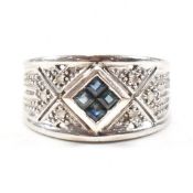 HALLMARKED 9CT WHITE GOLD SAPPHIRE & DIAMOND RING