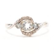 HALLMARKED 9CT WHITE GOLD TOPAZ & DIAMOND CROSSOVER RING