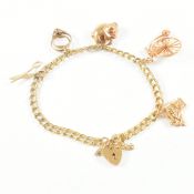 VINTAGE HALLMARKED 9CT GOLD HEART PADLOCK BRACELET WITH CHARMS
