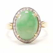 HALLMARKED 9CT GOLD JADE & DIAMOND HALO DRESS RING