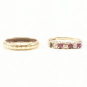 9CT RUBY & DIAMOND RING & BAND RING