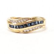 VINTAGE SAPPHIRE DIAMOND & YELLOW METAL CLUSTER RING